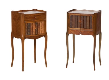Pair of French Louis XV Style Faux Leather Book Tables, 19th c., Each- H.- 29 in., W.- 15 in., D.-