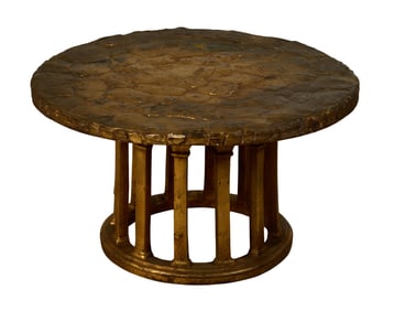 Gilt Architectural Round Low Table, 20th c., H.- 17 in., Dia.- 28 in.