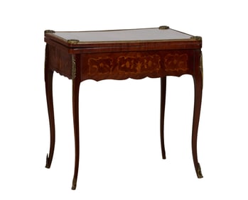 Transitional Louis XV/XVI Style Ormolu Mounted Games Table, 19th c., Closed- H.- 30 1/2 in., W.- 28