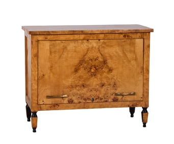 French Style Burled Wood Fall Front Commode, 21st c., H.- 36 1/2 in., W.- 45 1/2 in., D.- 21 in.