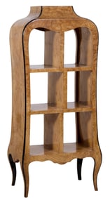 Louis XV Inspired Burled Wood Display Shelf, 21st c., H.- 61 in., W.- 27 1/2 in., D.- 18 1/2 in.