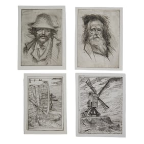 Ellsworth Woodward (American/New Orleans, 1861-1939), Four Etchings on Paper, Largest- H.- 7 7/8