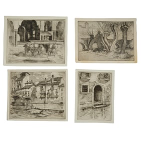 Ellsworth Woodward (American/New Orleans, 1861-1939), Four Etchings on Paper, Largest- H.- 7 1/4