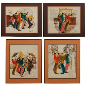 T. Taltavull (American/Louisiana, 20th Century), "Four New Orleans Jazz Scenes," ca. 1979, Each