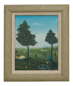 Evald Abelard (Haitian, 20th/21st Century), "Rolling Farmland with Figures," 1988, H.- 10 in., W.- 8