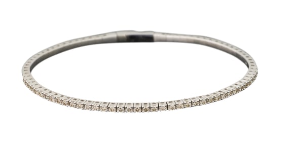 14K White Gold Diamond Bangle Bracelet, Total Diamond Wt.- 1 carat, Int. H- 2 in., Int. W.- 2 3/8