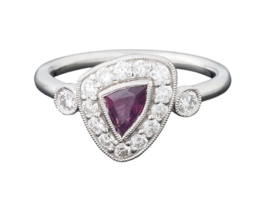 Lady's Platinum Sapphire and Diamond Dinner Ring, by Oscar Friedman, Total Diamond Wt.- 0.46 carats,