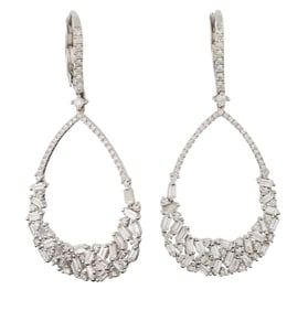 Pair of 14K White Gold Diamond Pendant Earrings, Total Diamond Wt.- 2.32 carats; Each- H.- 1 7/8