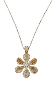 14K Yellow Gold Diamond Floral Pendant, by Orianne, Total Diamond Wt.- 5.12 carats; Pendant- H.- 1