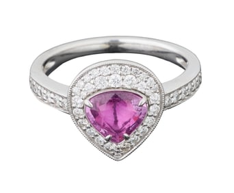 Lady's Platinum Sapphire and Diamond Dinner Ring, by Oscar Friedman, Total Diamond Wt.- 0.37 carats,