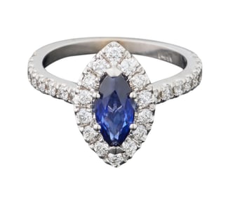 Lady's 14K White Gold Sapphire and Diamond Dinner Ring, Total Diamond Wt.- 0.65 carats, Size- 6,