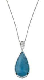 Platinum Aquamarine and Diamond Pendant, by Oscar Friedman, Total Diamond Wt.- 0.46 carats; Pendant-