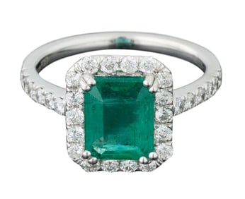 Lady's Platinum Emerald and Diamond Dinner Ring, by Orianne, Total Diamond Wt.- 0.66 carats, Size-