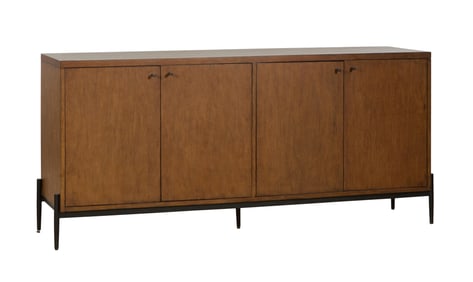 Mid-Century Modern Inspired Mahogany Sideboard, 21st c., H.- 34 in., W.- 73 1/4 in., D.- 20 1/2 in.