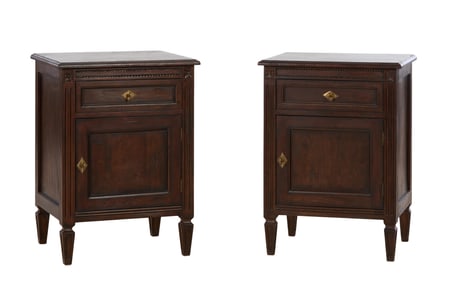 Pair of Louis XVI Inspired Mahogany Nightstands, 21st c., Each- H.- 30 1/2 in., W.- 22 in., D.- 18