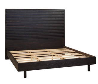 Modern King Size Black Bed, 21st c., H.- 63 1/2 in., Int. W.- 77 in., Int. L.- 81 in