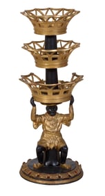 Asian Inspired Figural Triple Level Gilt Centerpiece, 20th c., H.- 47 1/2 in., Dia.- 20 in.