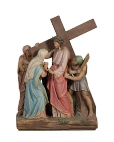 Polychromed Plaster Religious Group, 20th c., H.- 41 1/2 in., W.- 29 in., D.- 15 in.