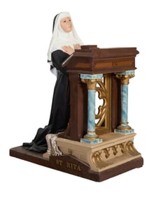 Polychromed Plaster Religious Figure, 20th c., H.- 55 1/2 in., W.- 24 in., D.- 45 in.