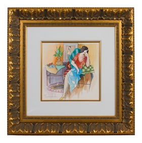 Itzchak Issac Tarkay (Serbian/Israeli, 1935-2012), "Woman Resting in an Interior," Sight- H.- 11