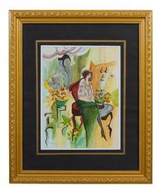 Itzchak Isaac Tarkay (Serbian/Israeli, 1935-2012), "Woman Seated in Room with Flowers," Sight- H.-