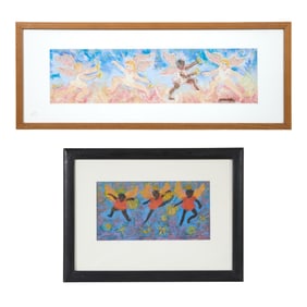 American/Folk Art, "Black-Winged Angels," and "Frolicking Putti," 20th century, Larger- Sight- H.- 6