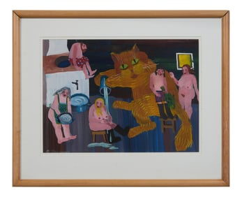 Lu Doroshanko (Russian, 20th Century), "Nudists in a Cat's World," Sight- H.- 11 1/2 in., W.- 16 1/8
