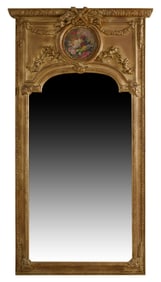 Large Louis XVI Style Gilt and Gesso Trumeau Mirror, 20th c., H.- 91 1/2 in., W.- 50 in.
