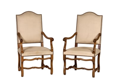 Pair of French Louis XIII Style Os de Mouton Fauteuils, 20th c., Each- H.- 45 1/2 in., W.- 24 in.,