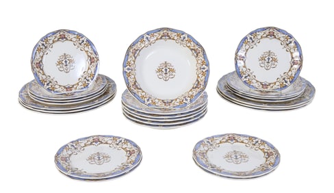 Twenty-Four Piece Partial French Dinner Service, by Gien, 20th c., Dinner Plate- H.- 1 1/8 in.,