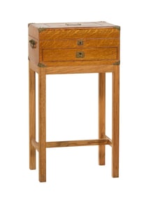 Brass Mounted Oak Collector's Chest on Stand, 19th c., Overall- H.- 32 in., W.- 17 1/2 in., D.- 12