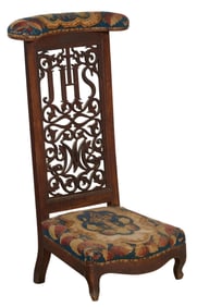 French Provincial Carved Walnut and Needlepoint Prie Dieu, mid 19th., H.- 42 in., W.- 22 in., D.- 18