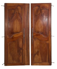Pair of Antique French Louis XV Style Walnut Armoire Doors, 19th c., Overall- H.- 77 in., W.- 58 in.