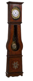 French Provincial Painted Pine Morbier Clock, 19th c., H.- 90 1/2 in., W.- 20 1/2 in., D.- 10 in.