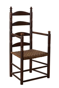 American Ladder Back Arm Chair, 19th c., H.- 46 1/2 in., W.- 22 1/2 in., D.- 18 in.