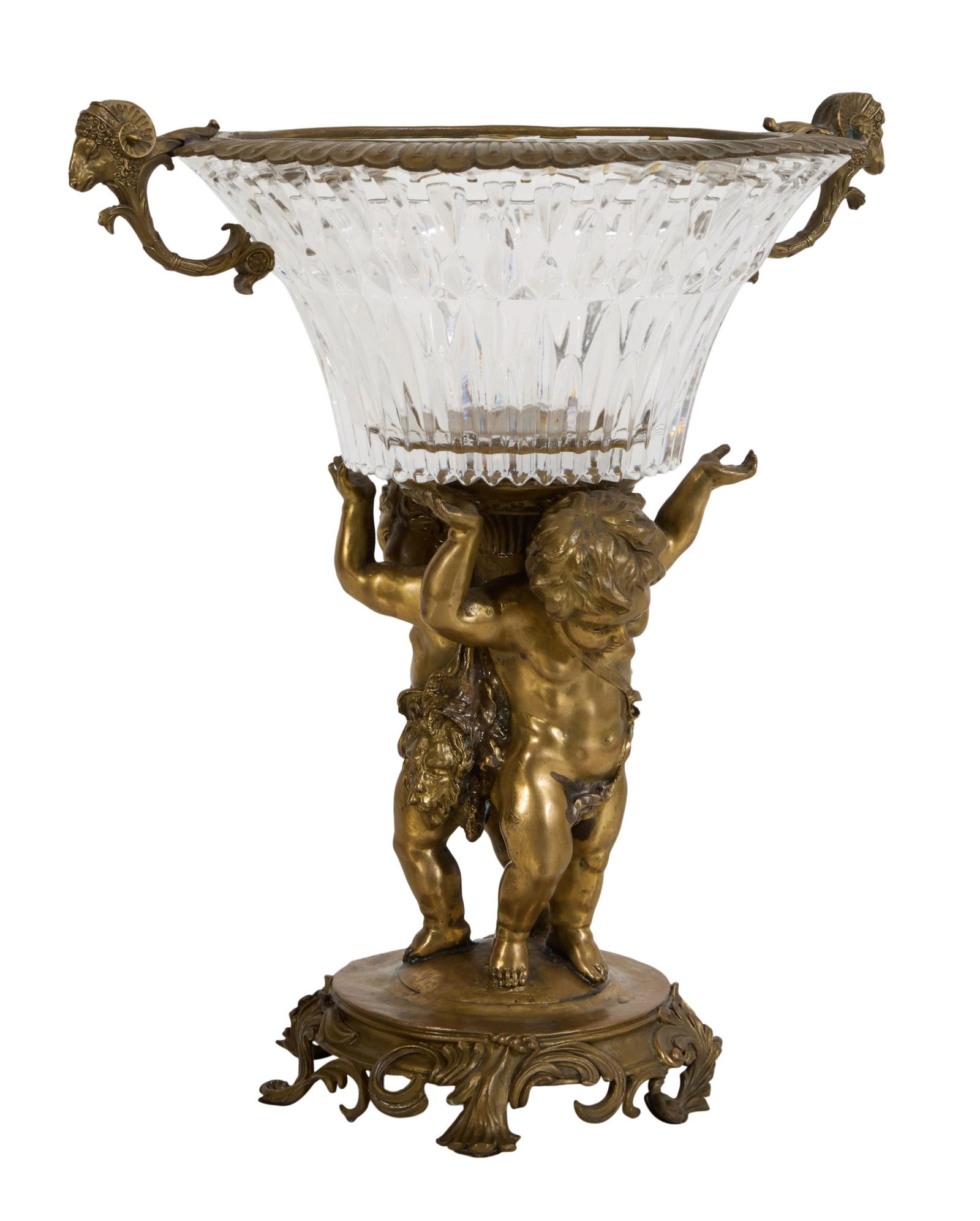 Antique Patinated Bronze and Cut Glass Center Bowl, late 19th c., H.- 15 1/4 in., W.- 14 in., D.- 11 (1 of 4)