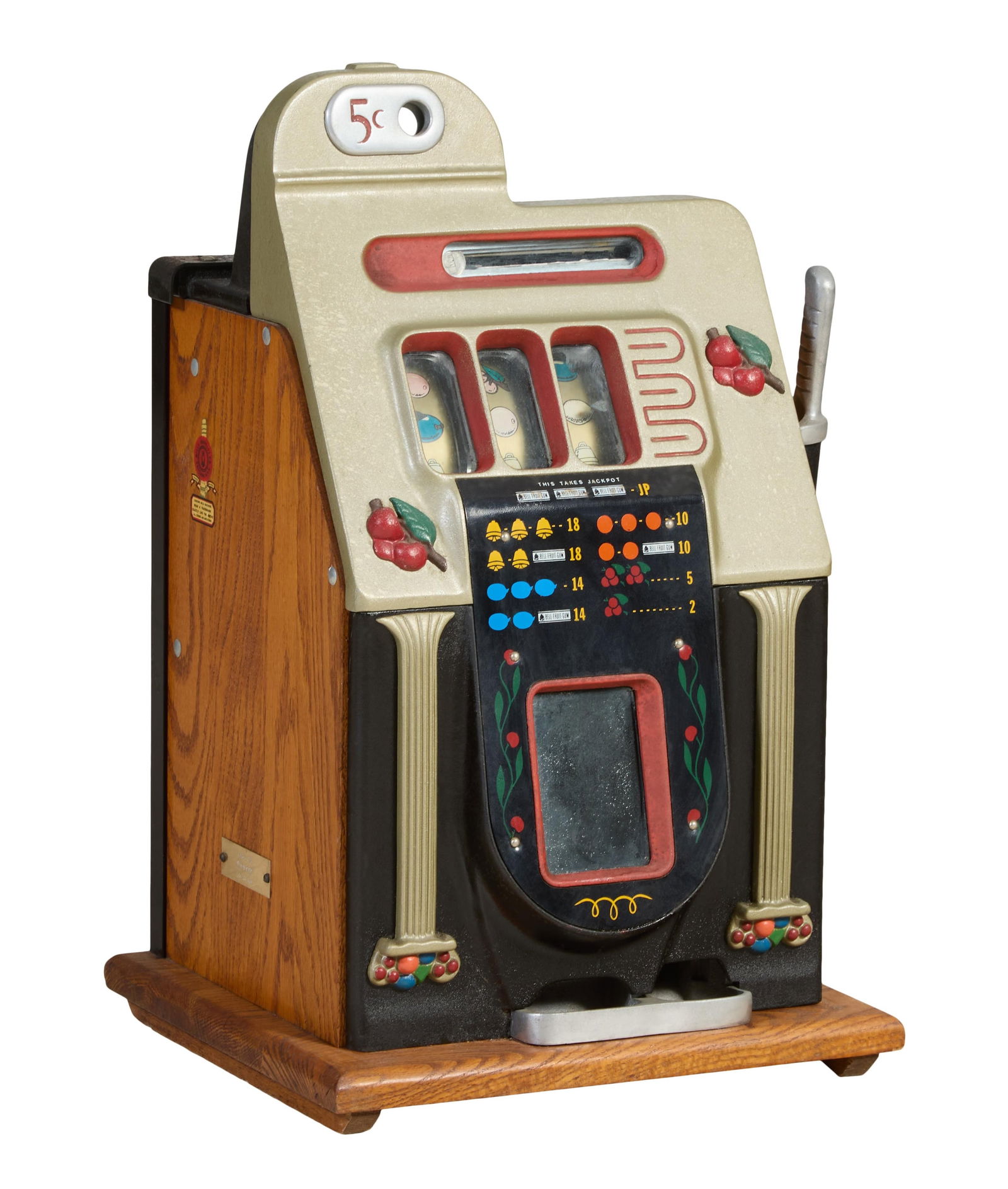 Mills Novelty Co. 5 Cent Slot Machine, 20th c., H.- 26 1/2 in., W.- 16 in., D.- 14 in. (1 of 3)