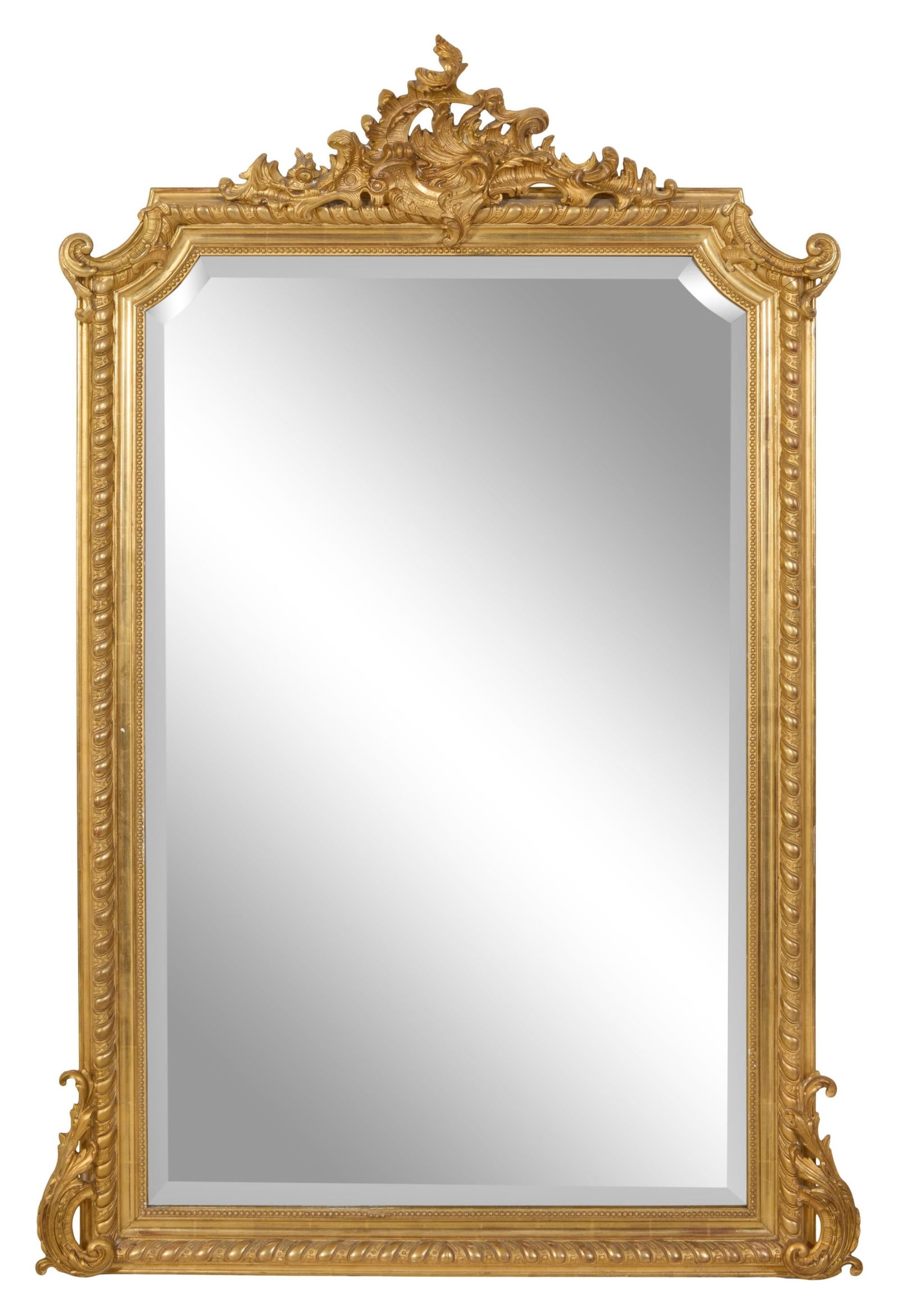 French Louis XVI Style Rococo Overmantel Mirror, 20th c., H.- 66 in., W.- 45 in. (1 of 1)