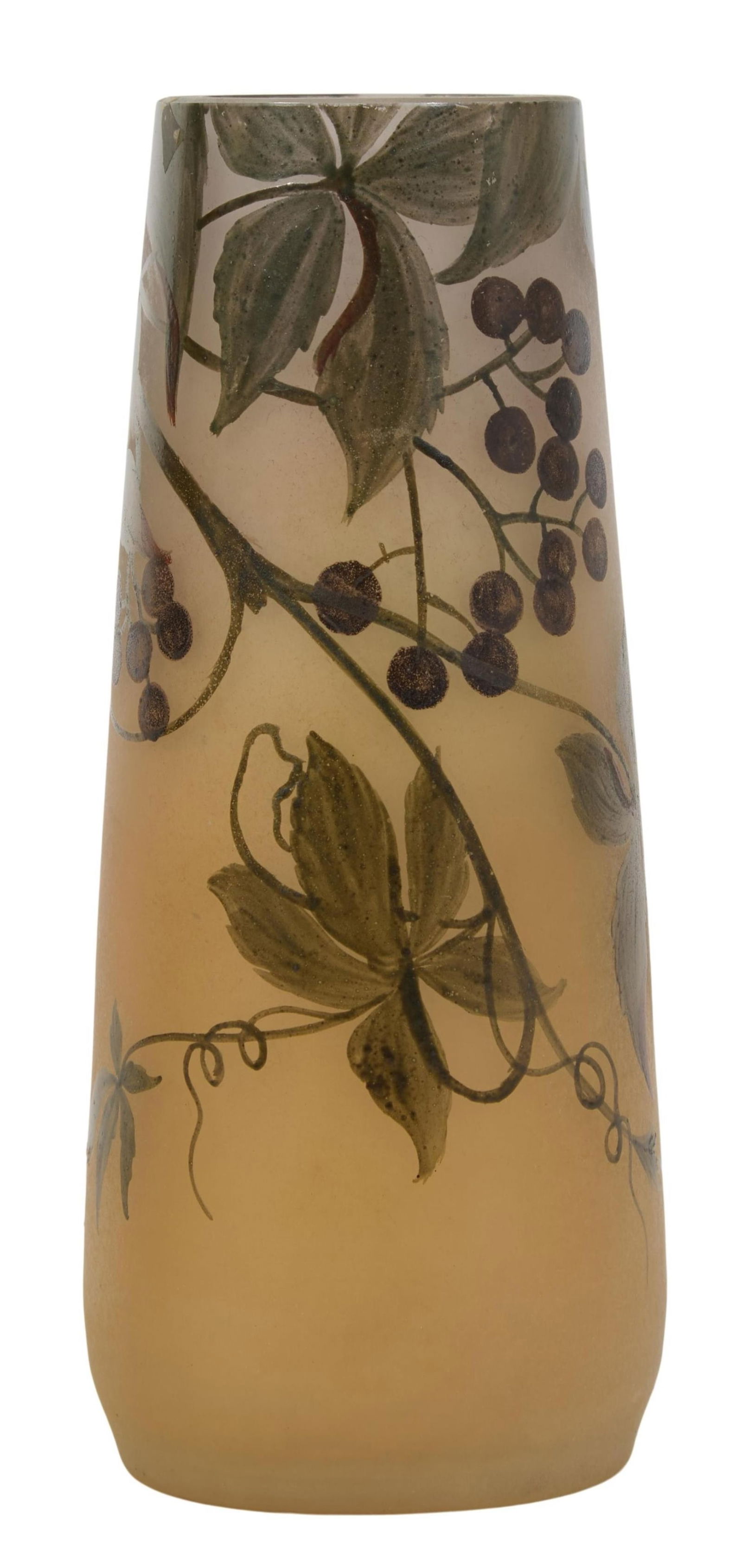 French Muller Freres Art Glass Vase, early 20th c., H.- 6 5/8 in., Dia.- 2 3/4 in. (1 of 3)