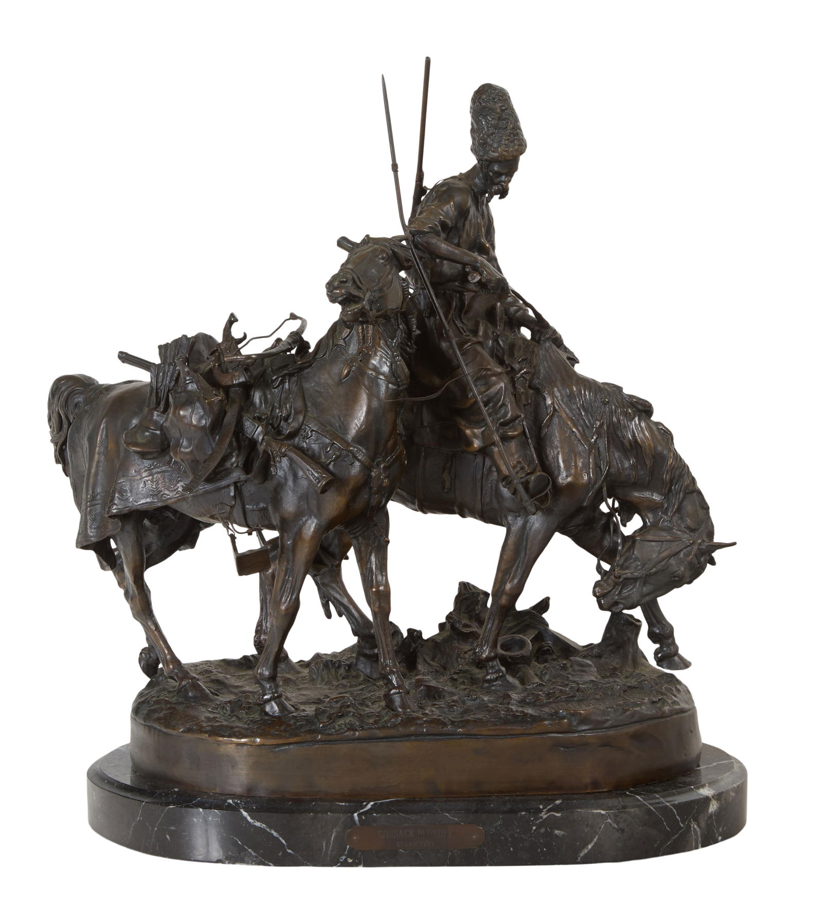 Evgeni Alexandrovich Lanceray (Russian, 1848-1886,) "Cossack Plunder," H.- 21 in., W.- 18 in., D.- (1 of 20)