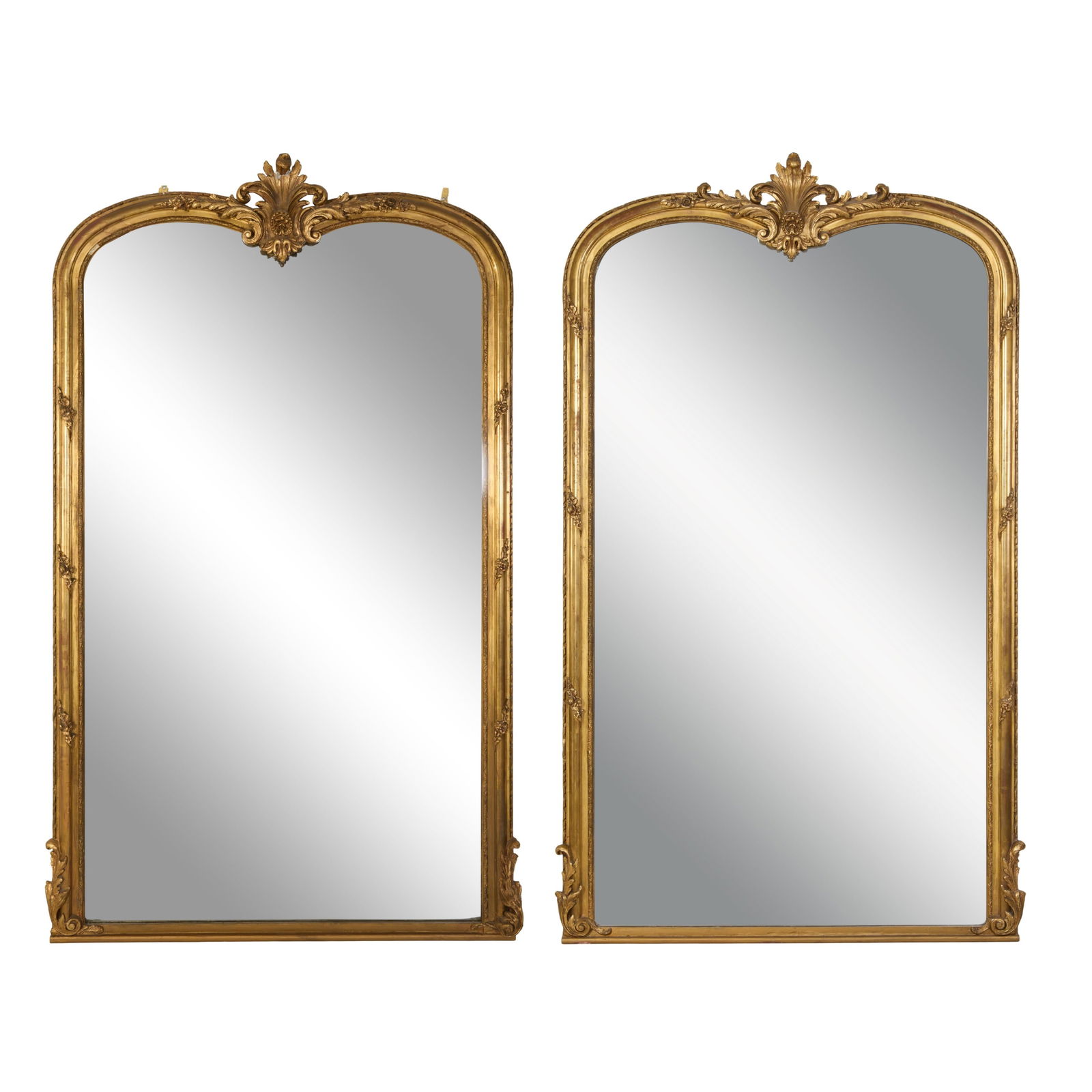 Pair of Large Belle Epoque Gilt & Gesso Overmantel Mirrors, 19th c., Each- H.- 88 in., W.- 52 in. (2 (1 of 3)