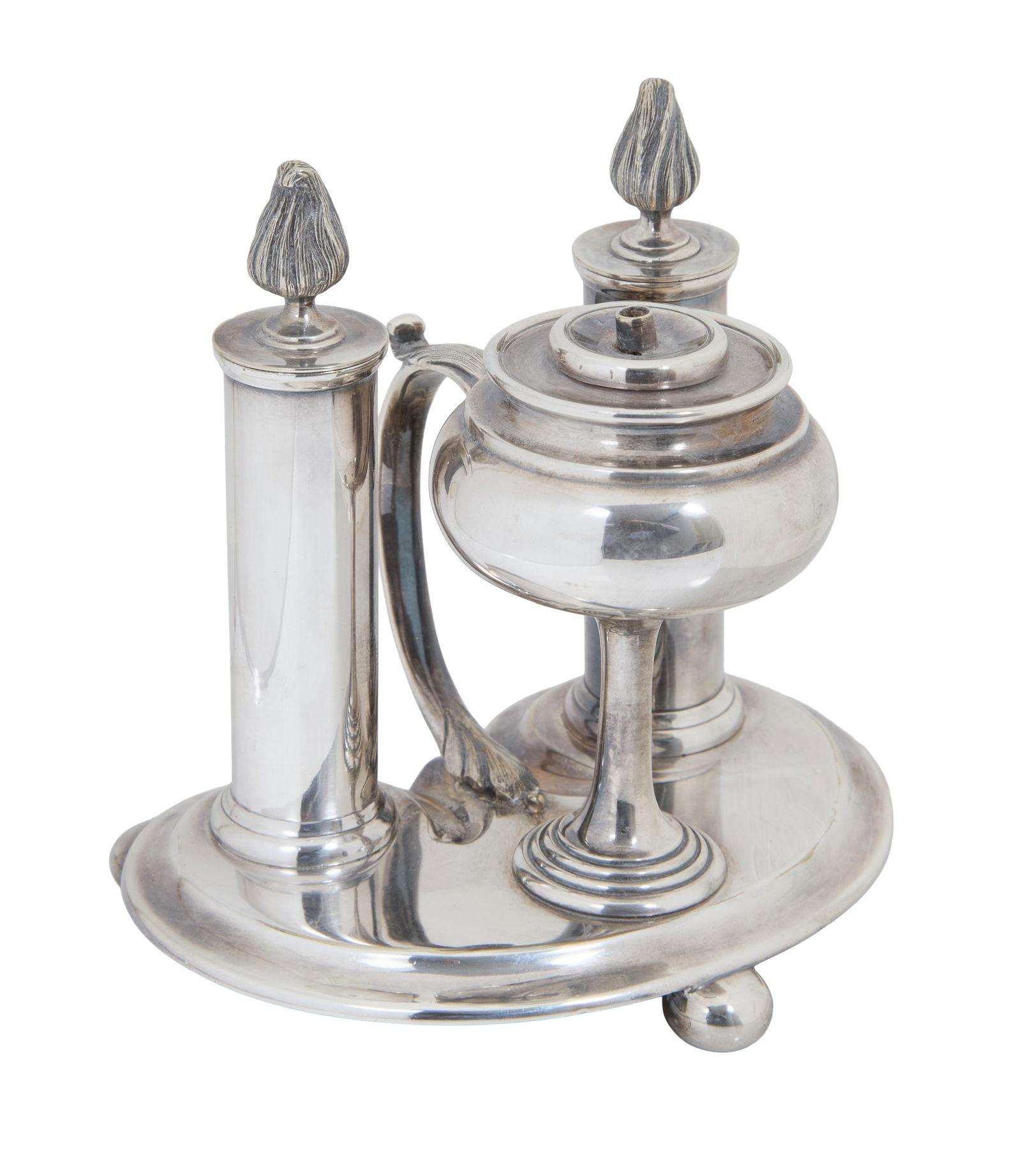 English Silver Plate Cigar Lighter, early 20th c., H.- 5 3/8 in., W.- 5 in., D.- 4 in. (1 of 2)