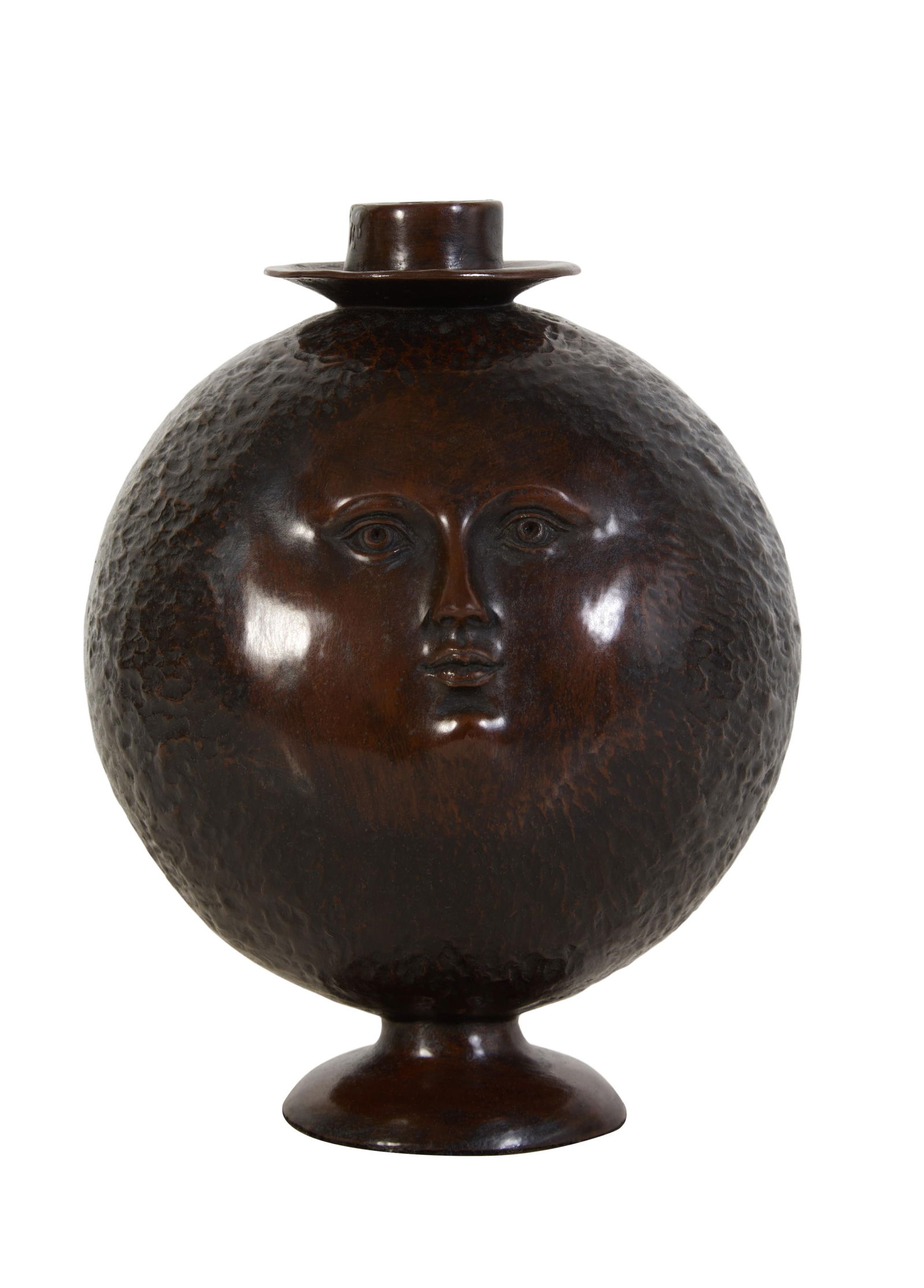 Sergio Bustamante (Mexico, b. 1949), Unusual Globular Face Candlestick, 20th c., H.- 8 in., Dia.- 4 (1 of 5)