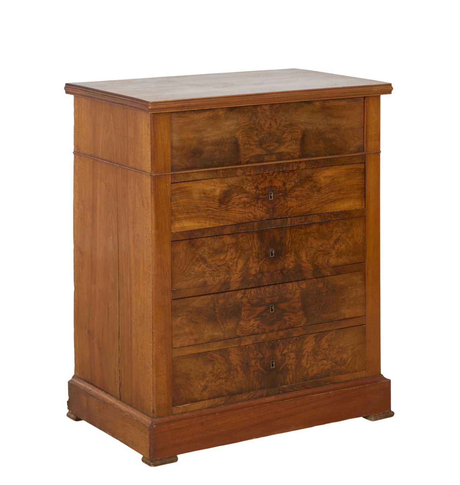 French Louis Philippe Burled Walnut Dry Sink Commode, mid 19th c., H.- 38 1/4 in., W.- 32 1/4 in., (1 of 2)