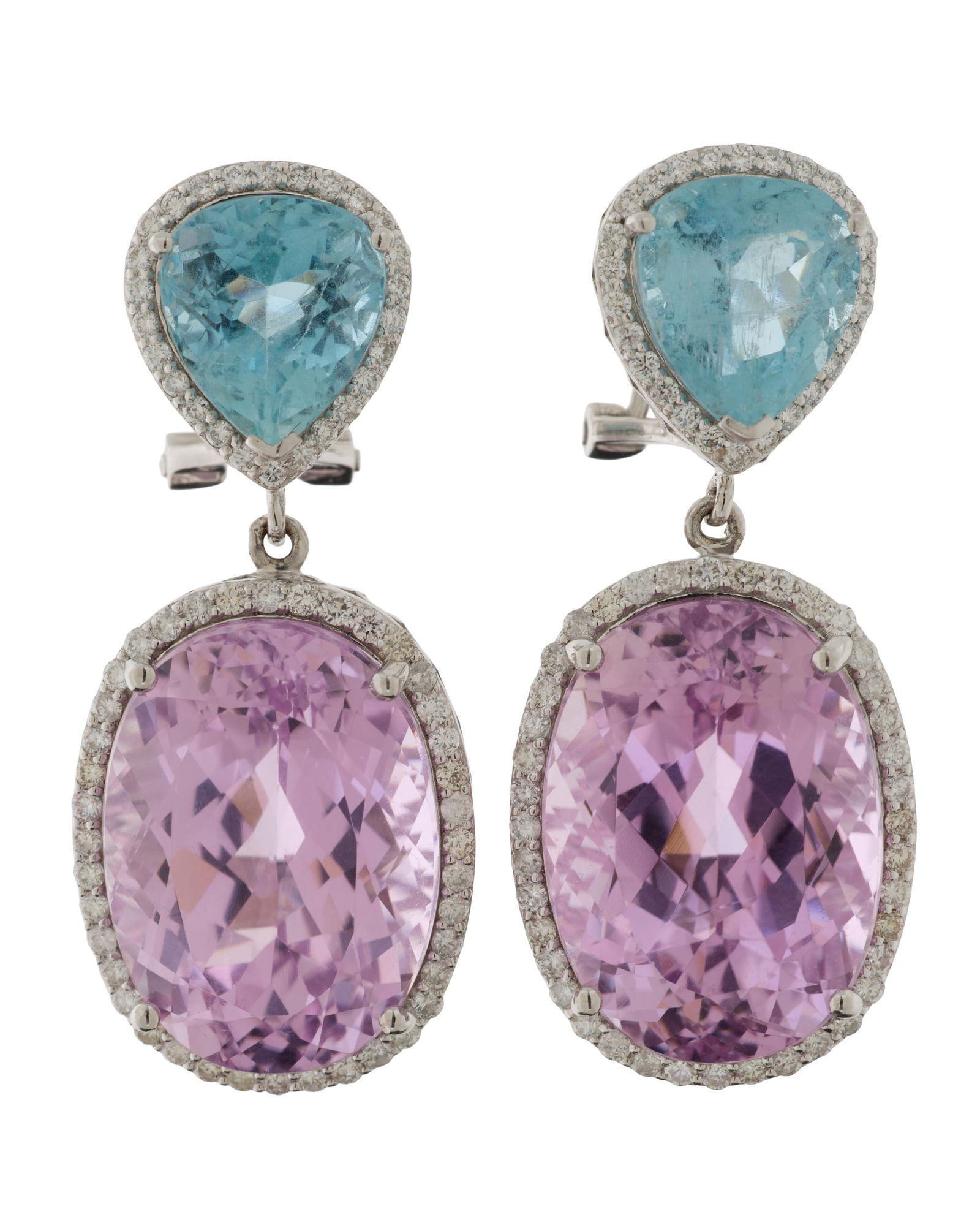 Pair of 14K White Gold Aquamarine and Kunzite Pendant Earrings, by Sheffield & Sons, London, Total (1 of 2)