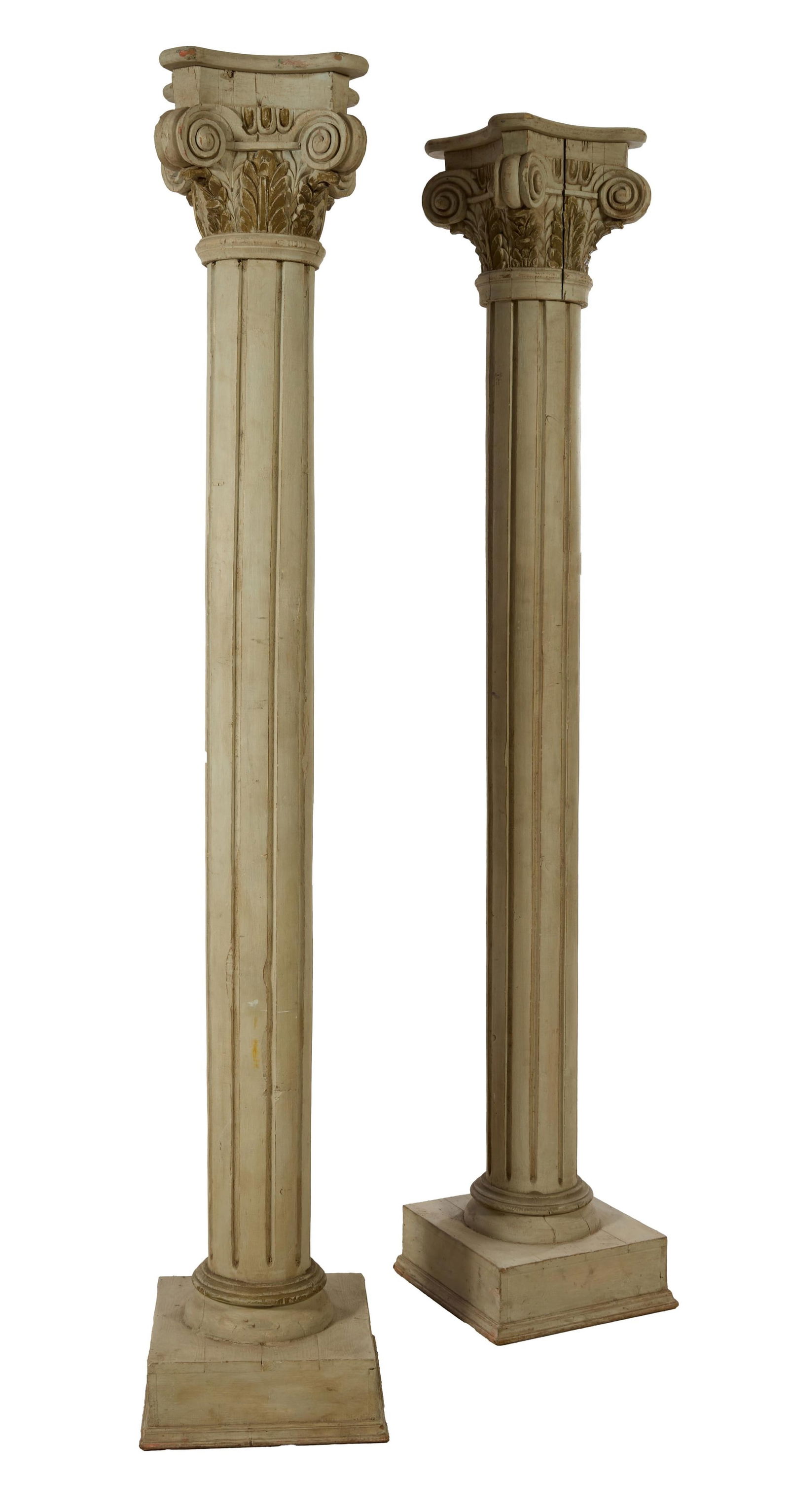 Pair of Tall Creme Peinte Wood Columns, 20th c., Each- H.- 94 in., W.- 17 in, D.- 17 in. (2 Pcs.) (1 of 5)
