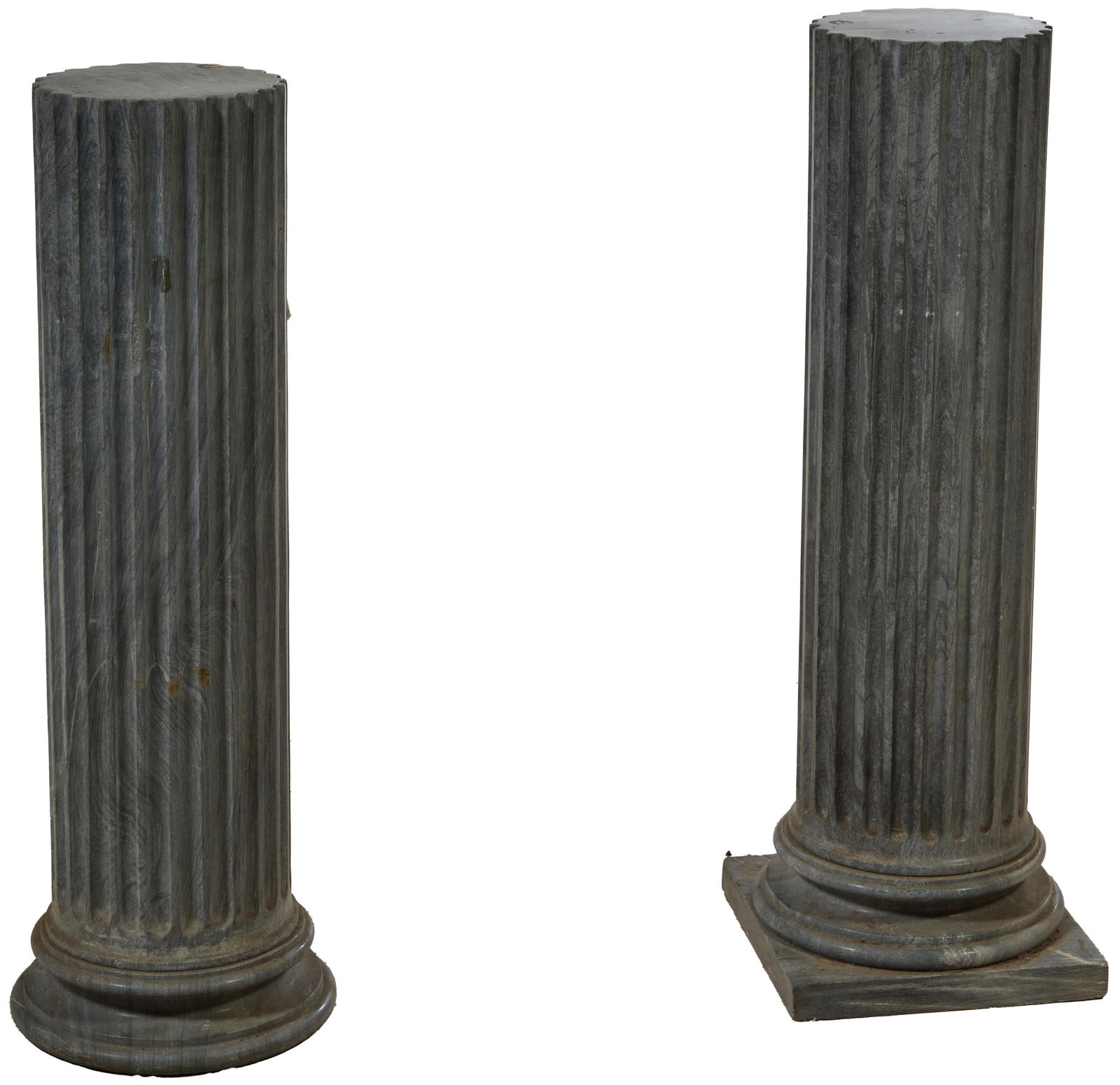 Near Pair of Classical Fluted Grey Marble Columns, 20th c., Taller- H.- 40 in., W.- 12 in., D.- 12 (1 of 3)
