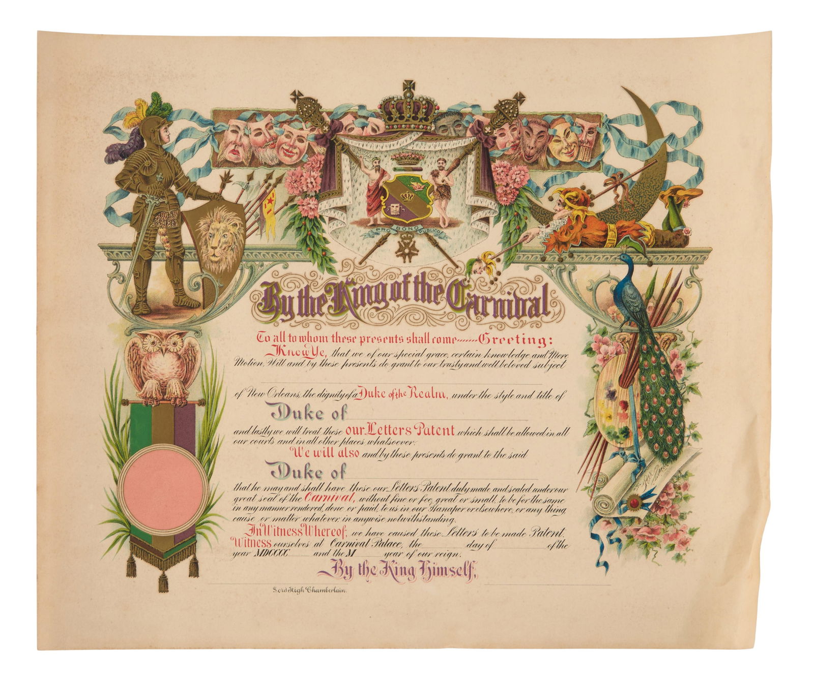 Mardi Gras Rex Ducal Proclamation, 1900, H.- 14 in., W.- 17 in. (1 of 1)