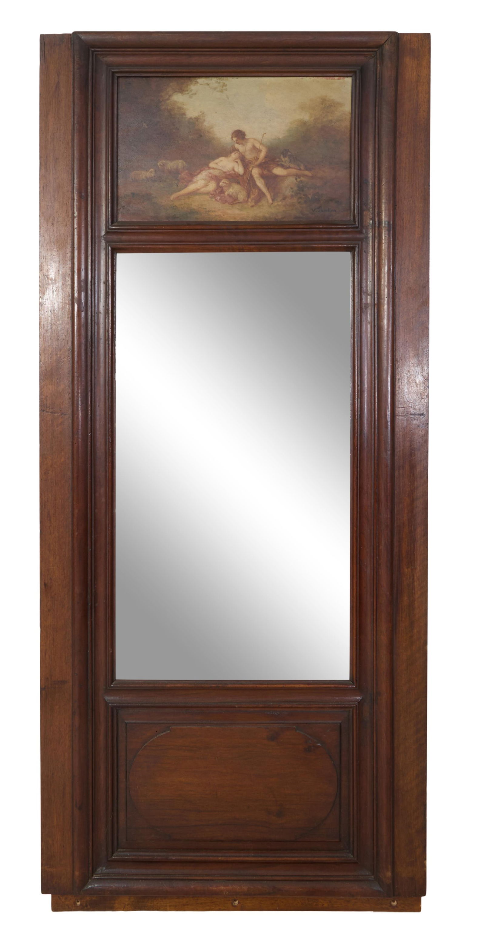 French Provincial Walnut Trumeau Mirror, 19th c., H.- 65 1/2 in., W.- 28 1/2 in. (1 of 1)