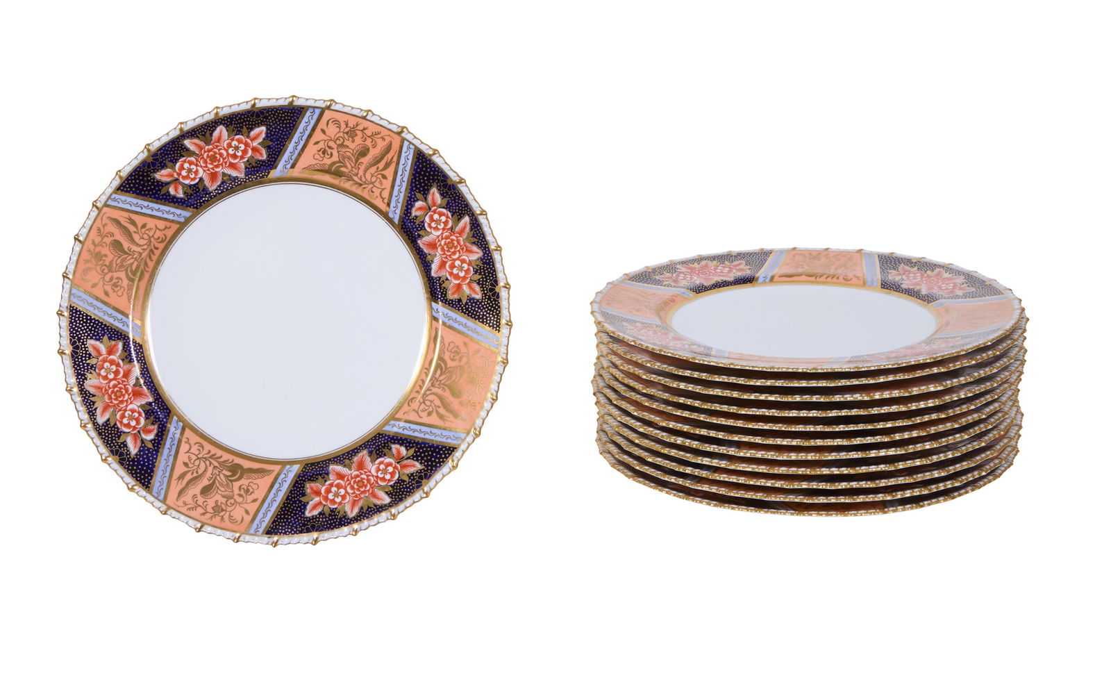 Set of Twelve Royal Crown Derby Dinner Plates, early 20th c., Each- H.- 7/8 in., Dia.- 10 1/4 in. (1 (1 of 2)
